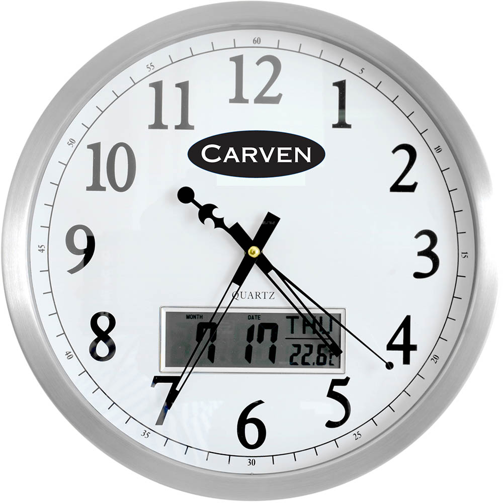 CARVEN WALL CLOCK WITH LED DATE 350MM ALUMINIUM FRAME