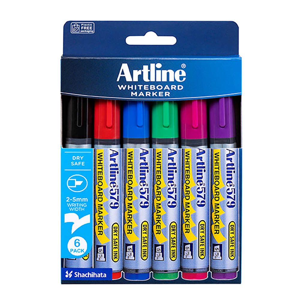 ARTLINE 579 WHITEBOARD MARKER CHISEL 5MM ASSORTED WALLET 6