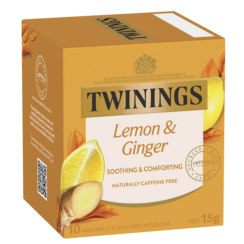 TWININGS LEMON AND GINGER TEA BAGS PACK 10