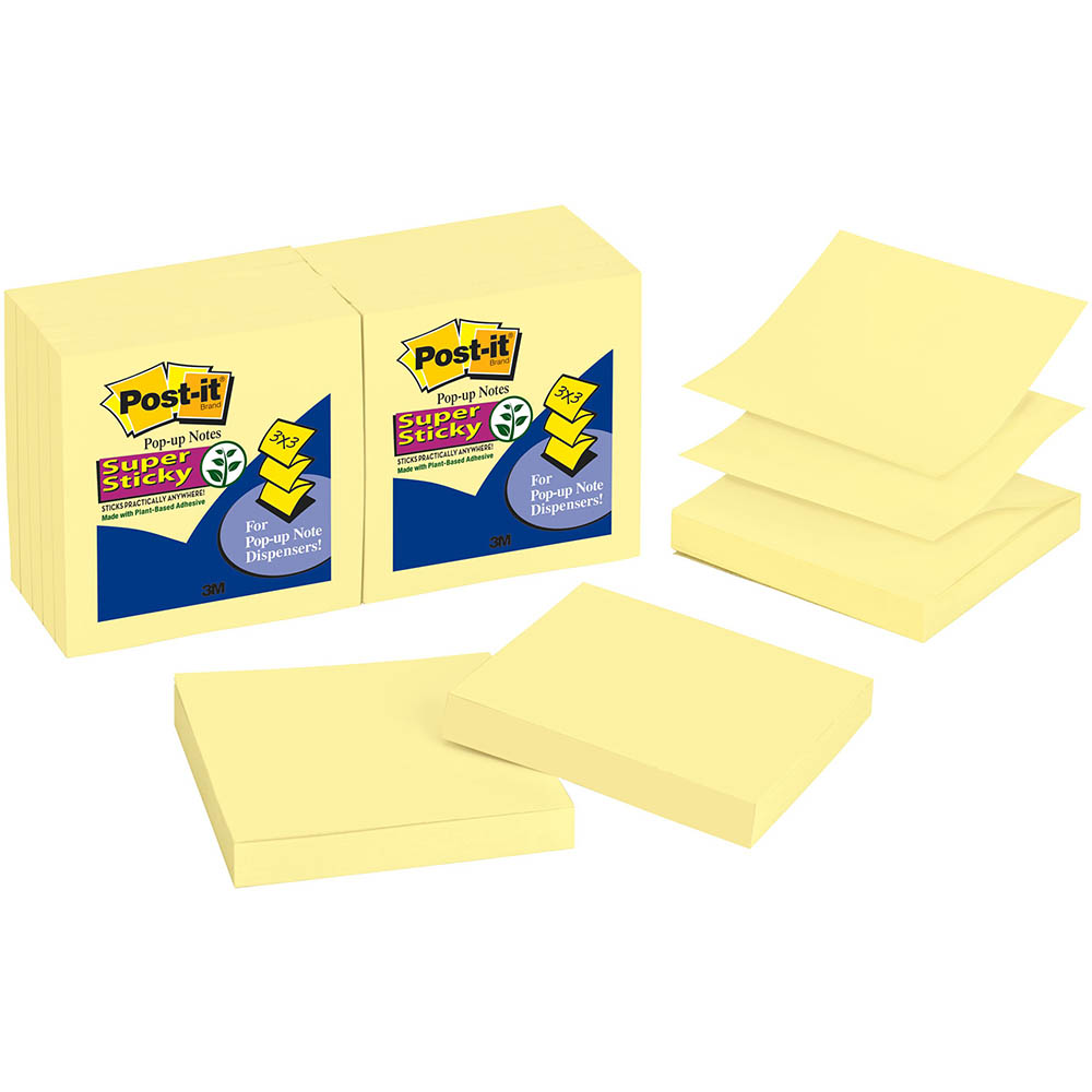 POSTIT R33012SSCY SUPER STICKY POP UP NOTES 76 X 76MM CANARY YELLOW PACK 12