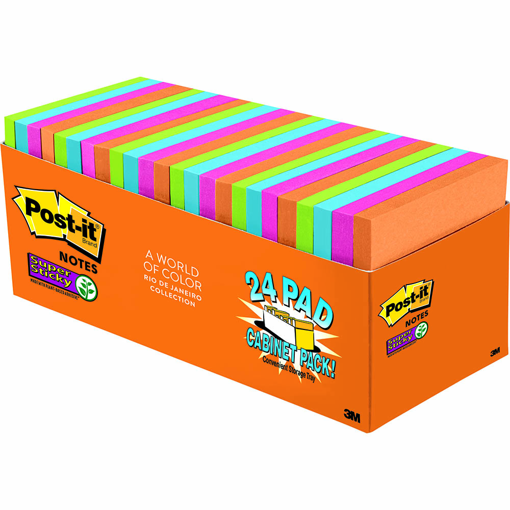 POSTIT 65424SSAUCP SUPER STICKY NOTES 76 X 76MM ENERGY BOOST CABINET PACK 24