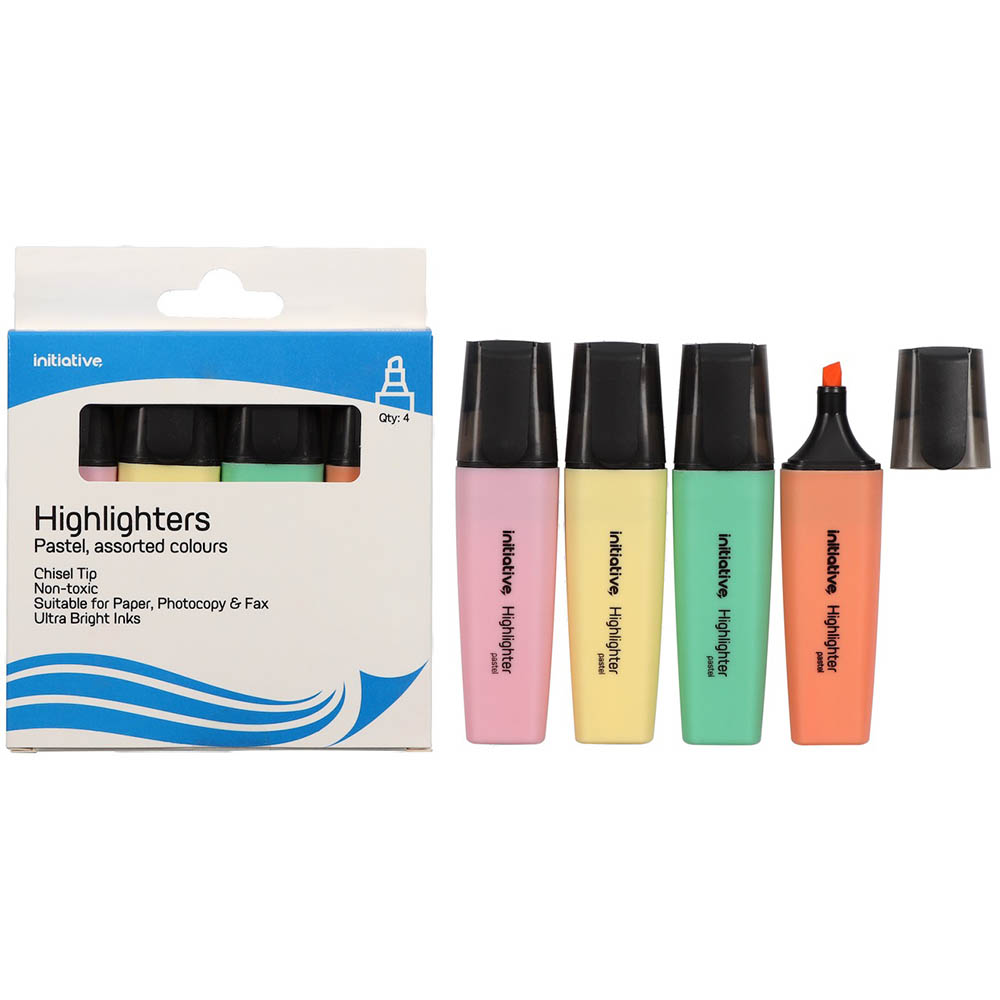 INITIATIVE HIGHLIGHTER CHISEL ASSORTED PASTEL WALLET 4