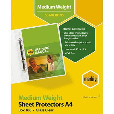 MARBIG SHEET PROTECTORS MEDIUM WEIGHT A4 BOX 100
