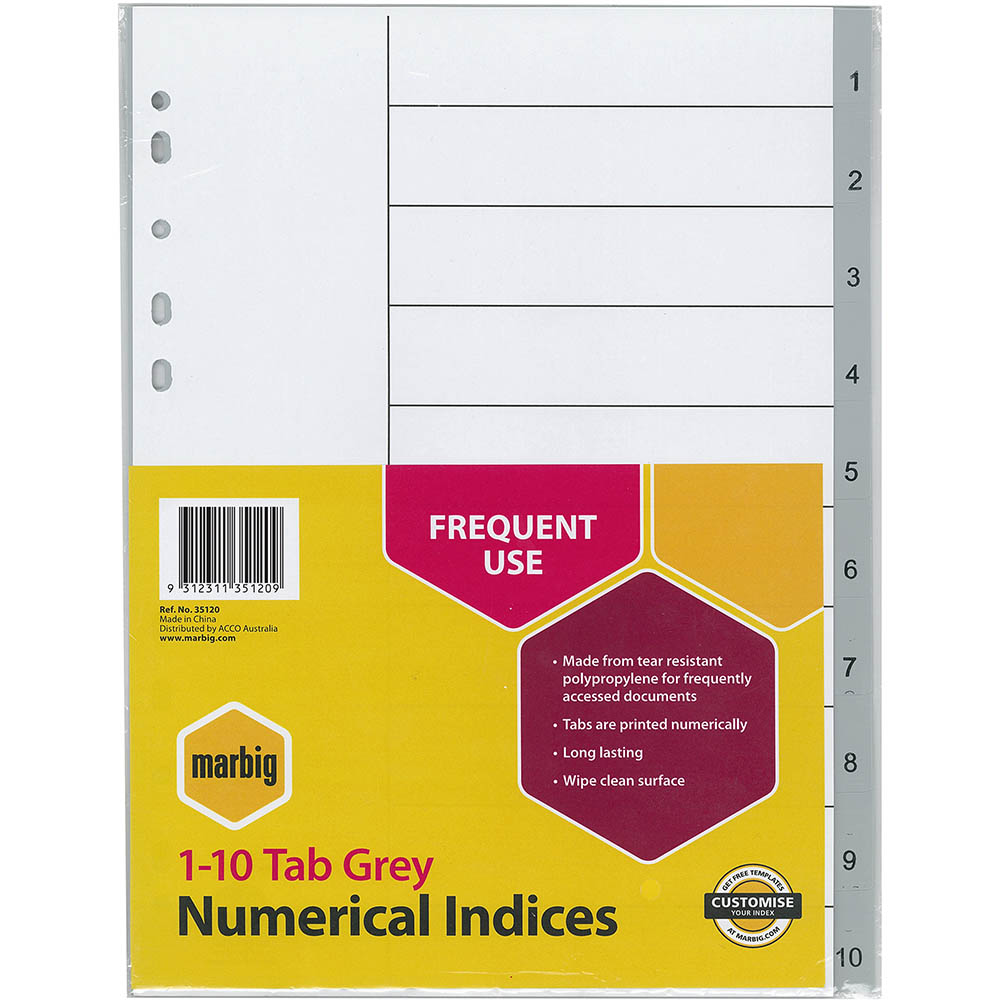 MARBIG INDEX DIVIDER PP 110 TAB A4 GREY