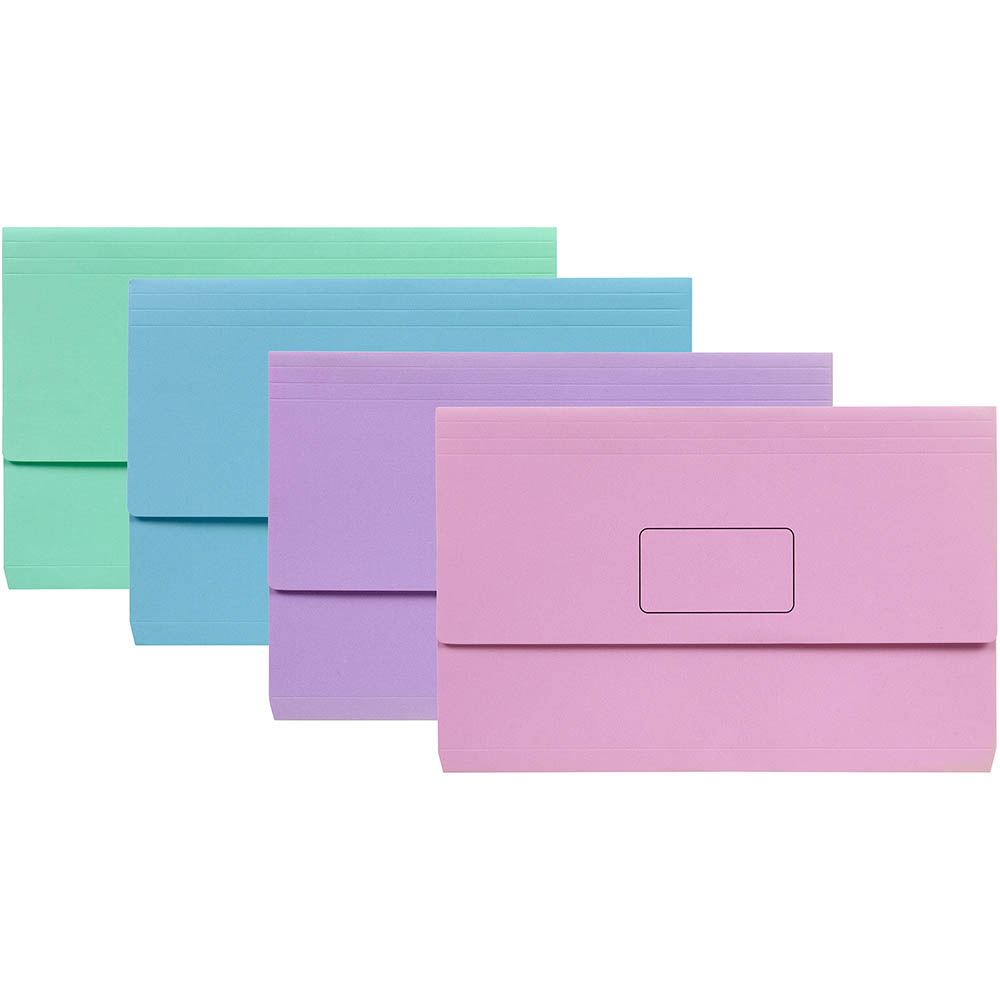 MARBIG SLIMPICK DOCUMENT WALLET FOOLSCAP PASTELS ASSORTED PACK 10