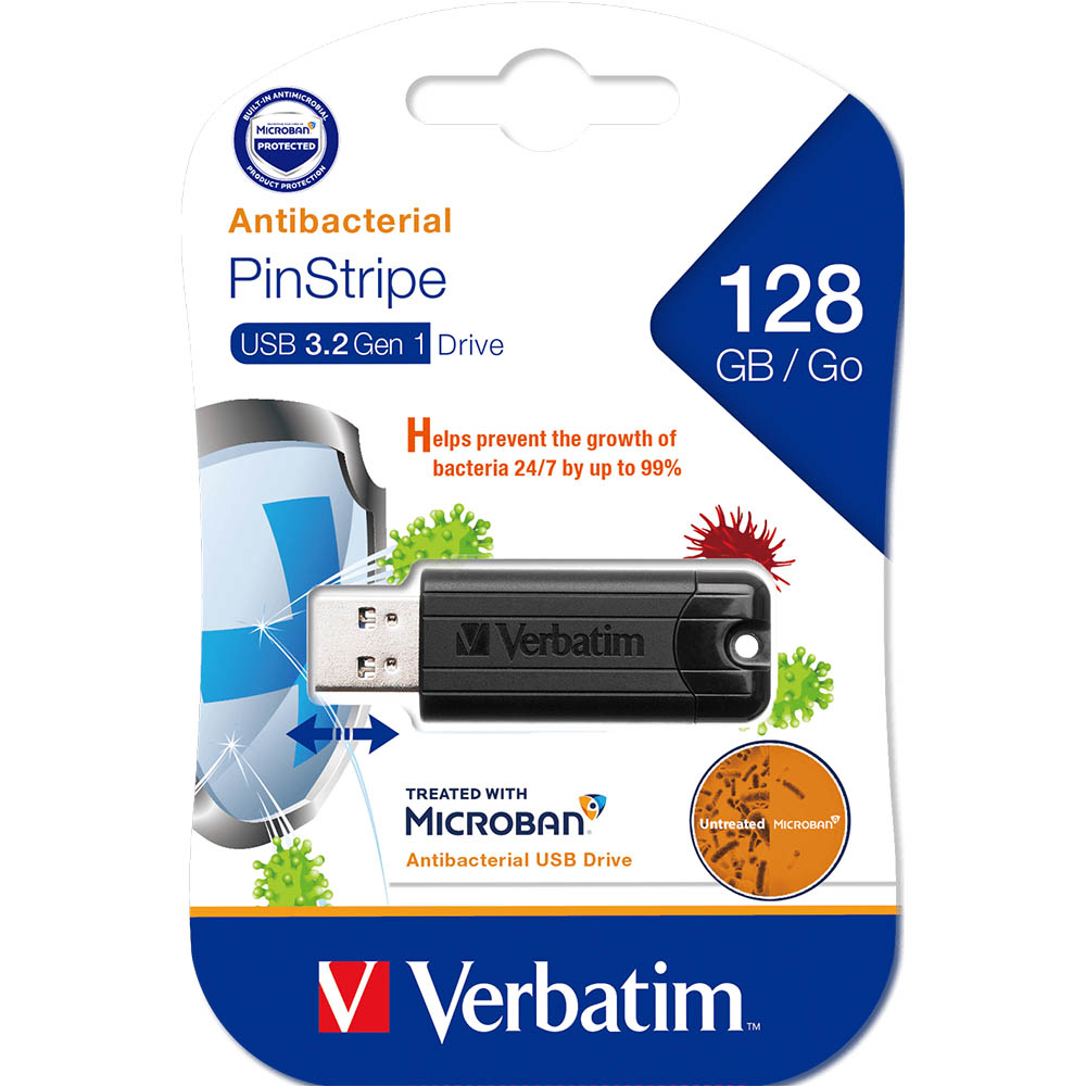 VERBATIM MICROBAN STORENGO PINSTRIPE USB FLASH DRIVE 30 128GB BLACK