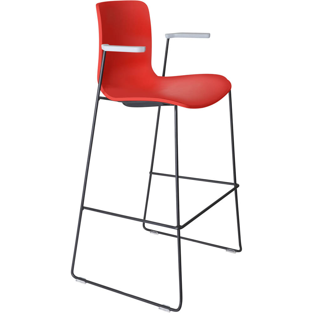 DAL ACTI BAR STOOL SLED BASE HIGH 760MM ARMS LIGHT GREY ARMPADS AND BLACK POWDERCOAT FRAME POLYPROP SHELL