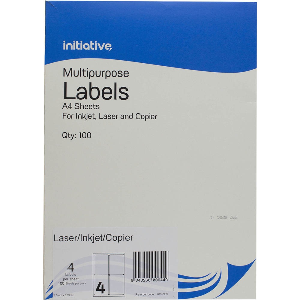 INITIATIVE MULTIPURPOSE LABELS 4UP 65GSM 991 X 139MM PACK 100