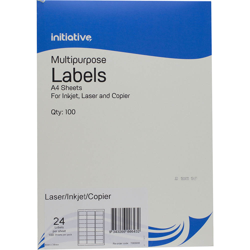 INITIATIVE MULTIPURPOSE LABELS 24UP 65GSM 64 X 338MM PACK 100