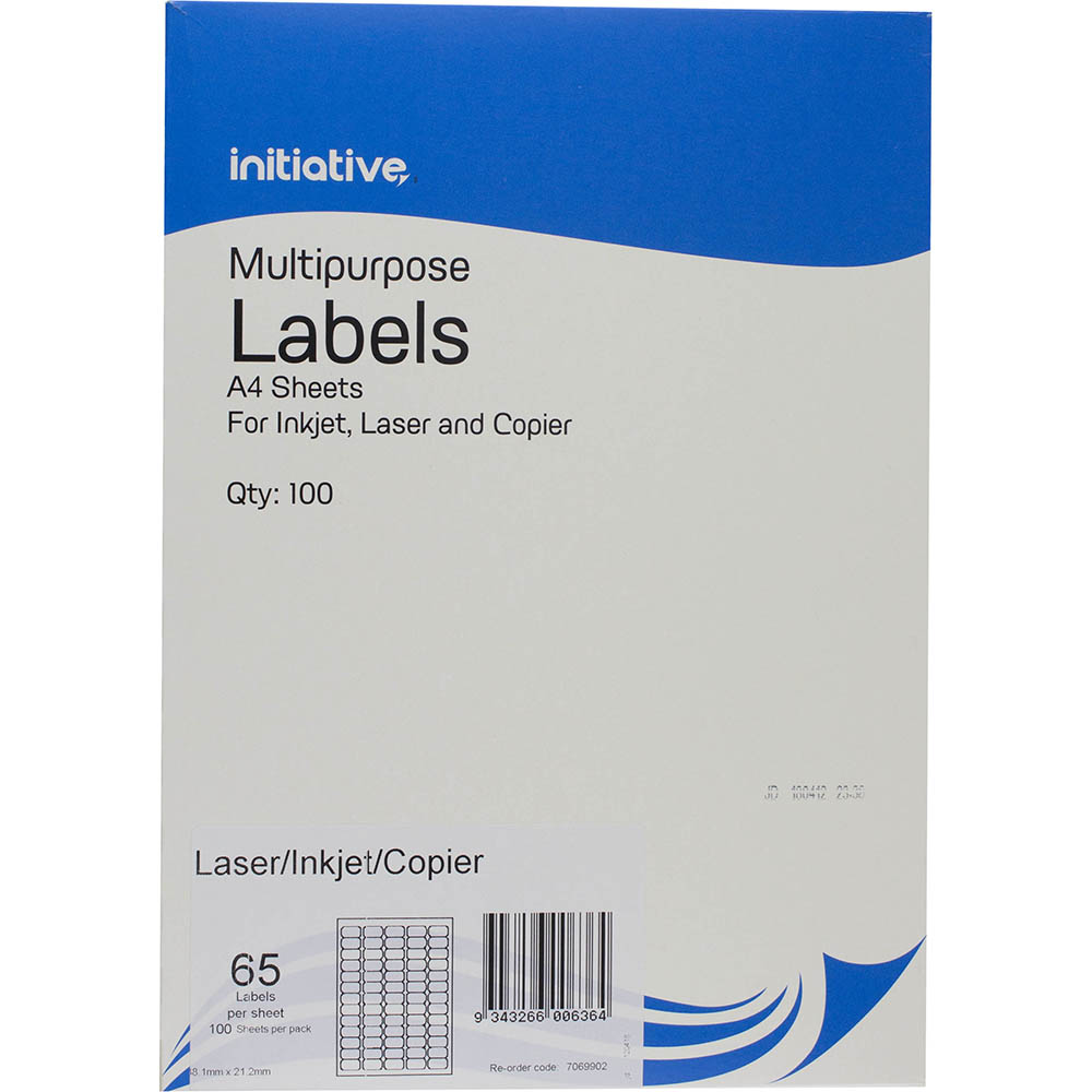 INITIATIVE MULTIPURPOSE LABELS 65UP 65GSM 381 X 212MM PACK 100