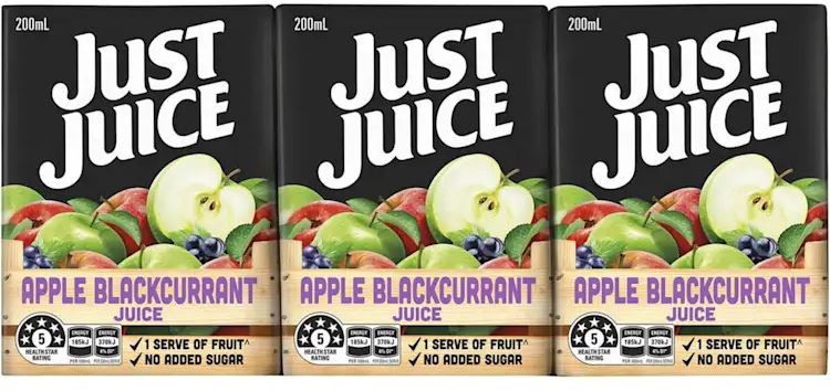 JUST JUICE APPLE  BLACKCURRANT JUICE BOX 200ml