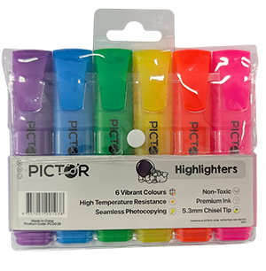 PICTOR HIGHLIGHTER CHISEL ASSORTED PK6