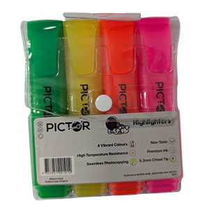 PICTOR HIGHLIGHTER CHISEL ASSORTED PK4