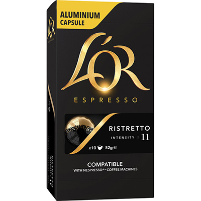 LOR ESPRESSO NESPRESSO COMPATIBLE COFFEE CAPSULES RISTRETTO PACK 10