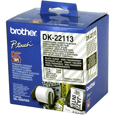 BROTHER DK22113 CONTINUOUS FILM LABEL ROLL 62MM X 1524M CLEAR
