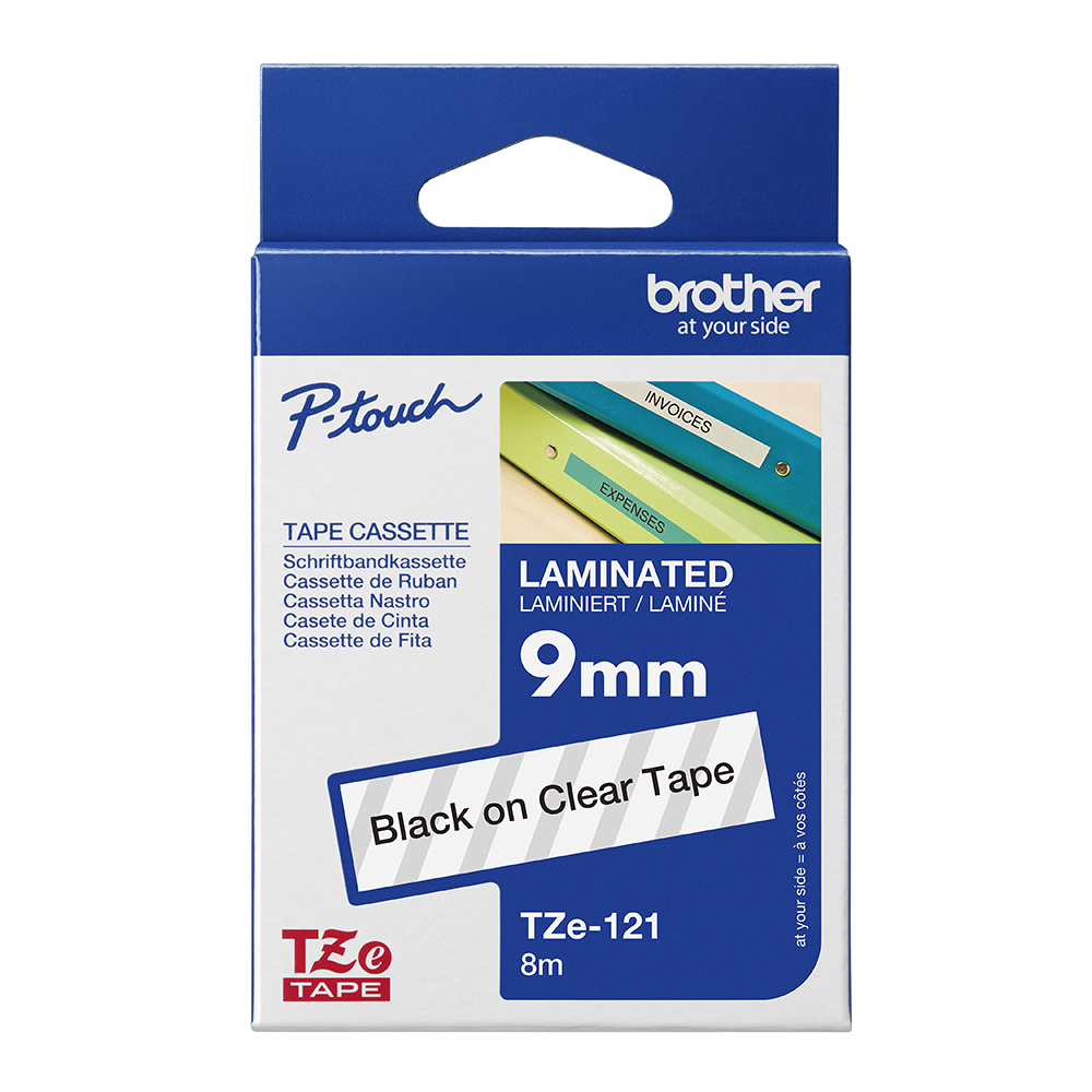 BROTHER TZE121 LAMINATED LABELLING TAPE 9MM BLACK ON CLEAR