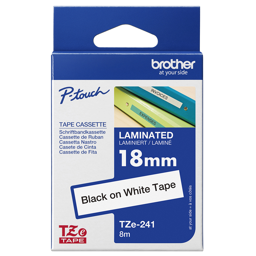 BROTHER TZE241 LAMINATED LABELLING TAPE 18MM BLACK ON WHITE