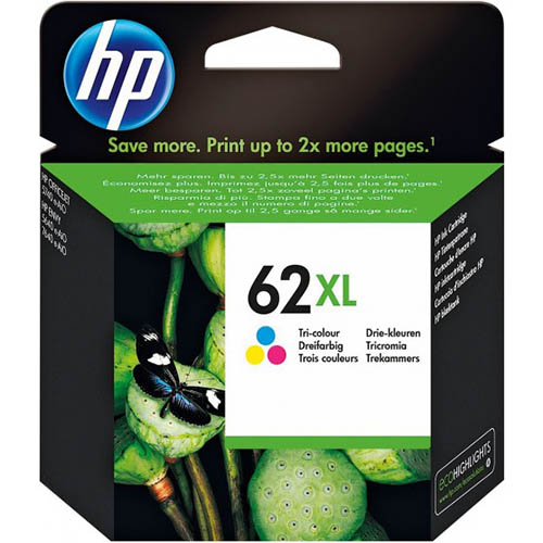 HP C2P07AA 62XL INK CARTRIDGE HIGH YIELD TRI COLOUR PACK CYANMAGENTAYELLOW