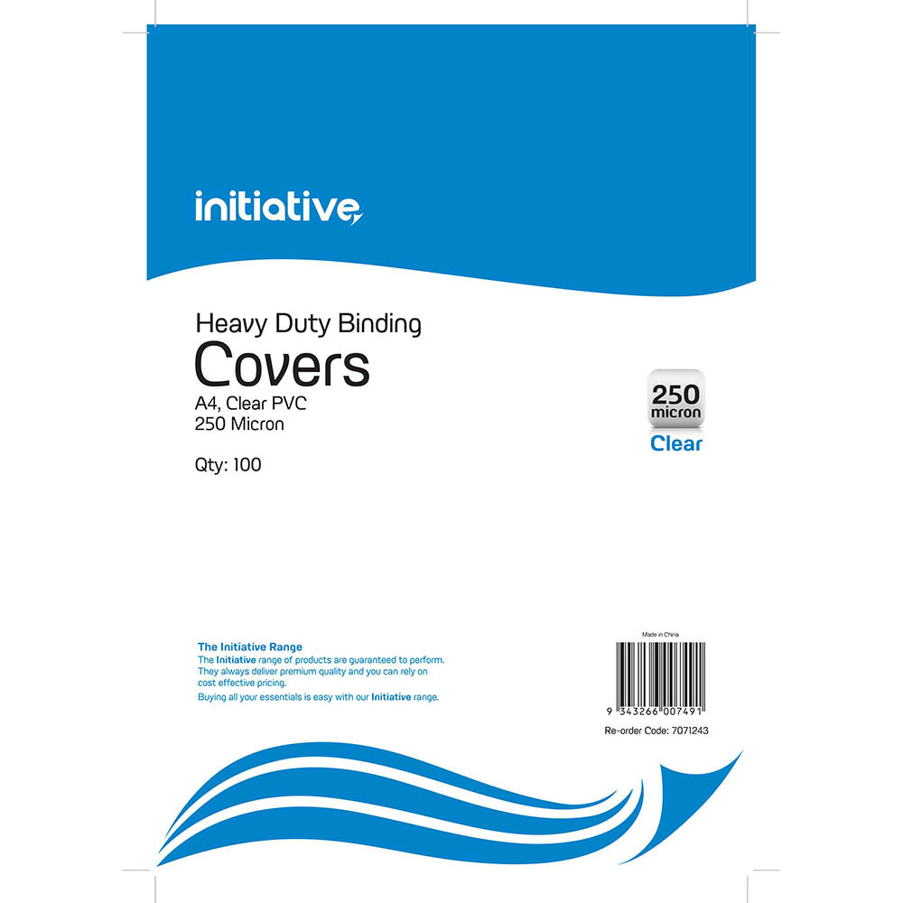 INITIATIVE BINDING COVER 250 MICRON A4 CLEAR PACK 100