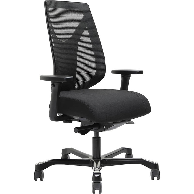 SERATI HIGH MESH BACK CHAIR BODYWEIGHT SYNCHRO ADJUSTABLE ARMREST BLACK ALUMINIUM BASE FOOTPLATES GABRIEL FIGHTER