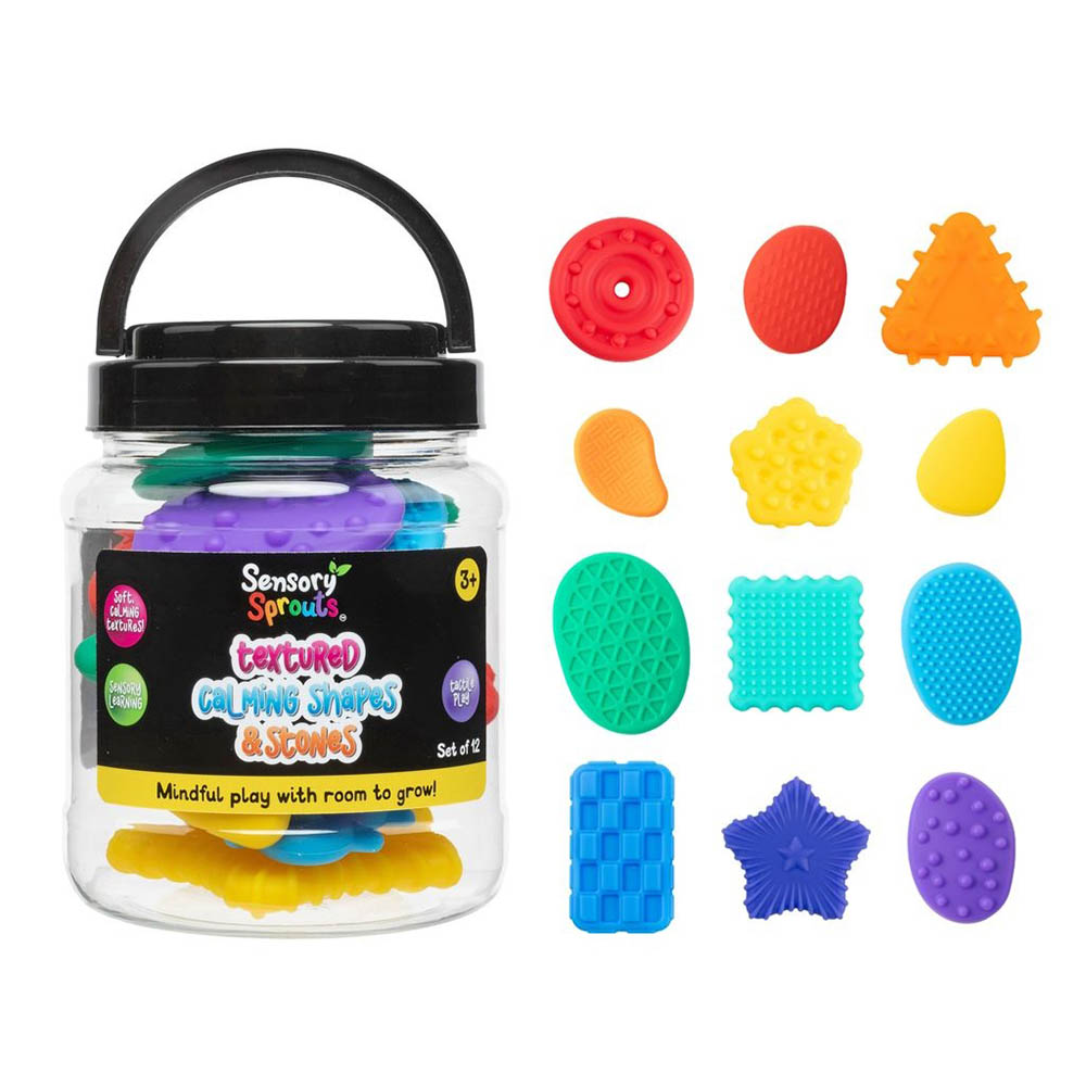 SENSORY SPROUTS TEXTURED CALMING SHAPES AND STONES ASSORTED SET 12