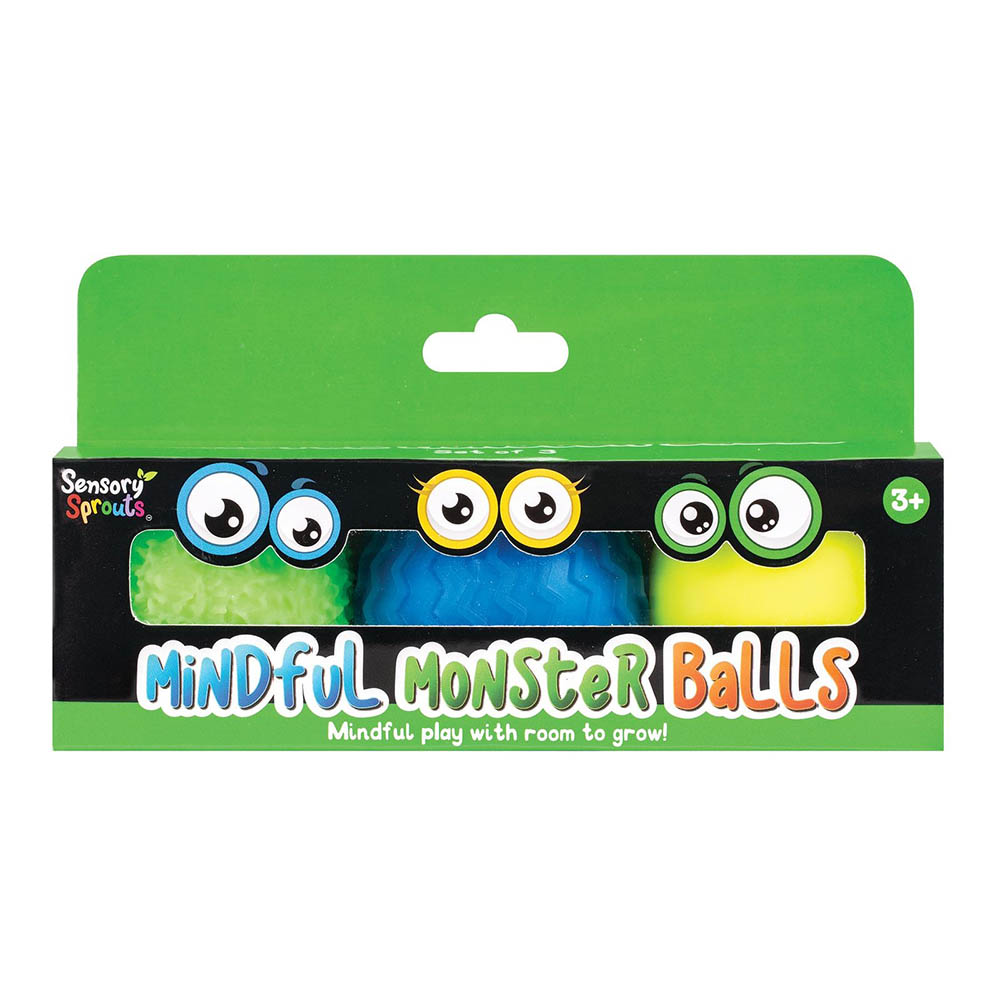 SENSORY SPROUTS MINDFUL MONSTER BALLS IN A GREEN BOX ASSORTED SET 3