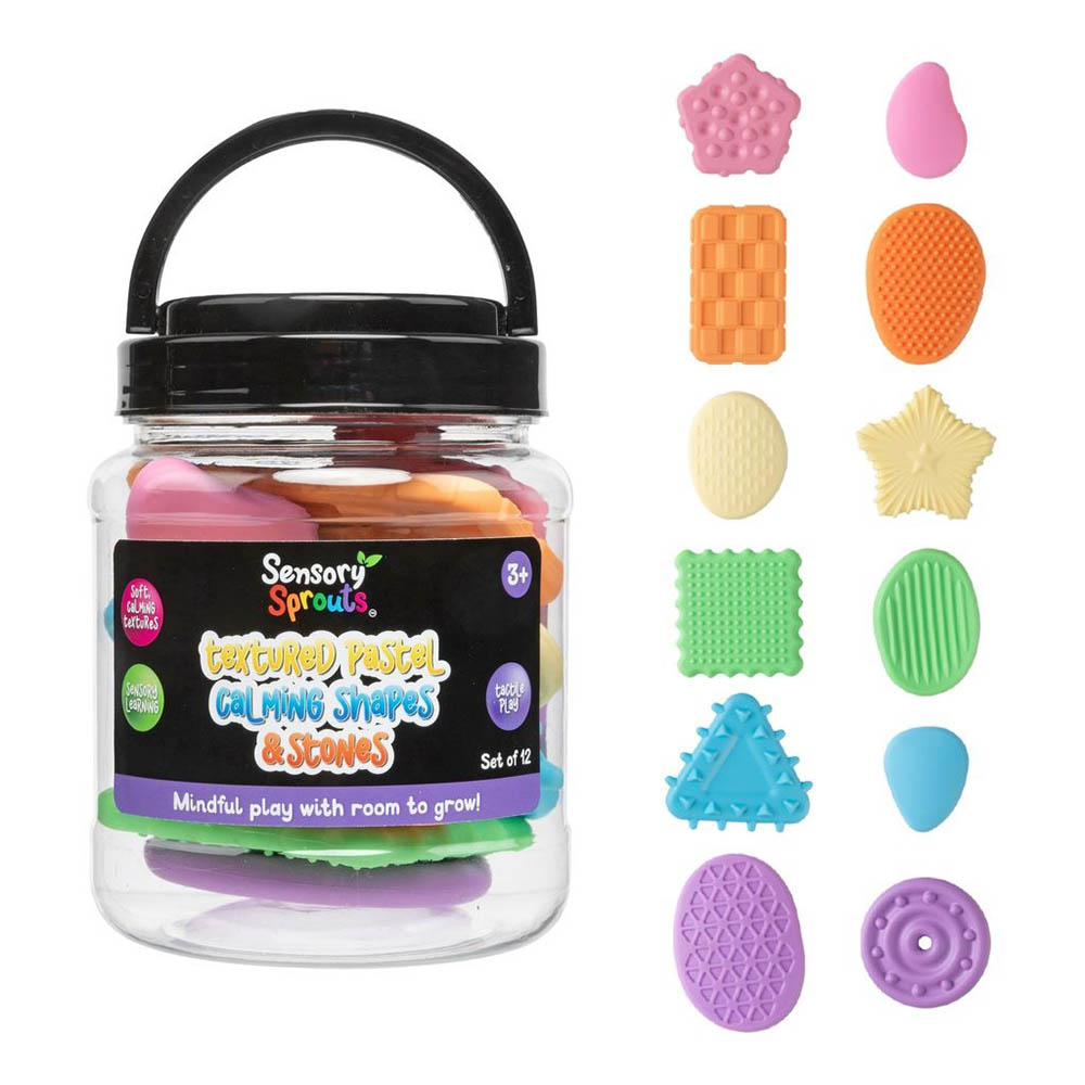 SENSORY SPROUTS TEXTURED CALMING PASTEL SHAPES AND STONES ASSORTED SET 12