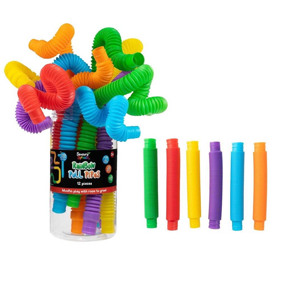SENSORY SPROUTS RAINBOW PULL PIPES ASSORTED SET 12