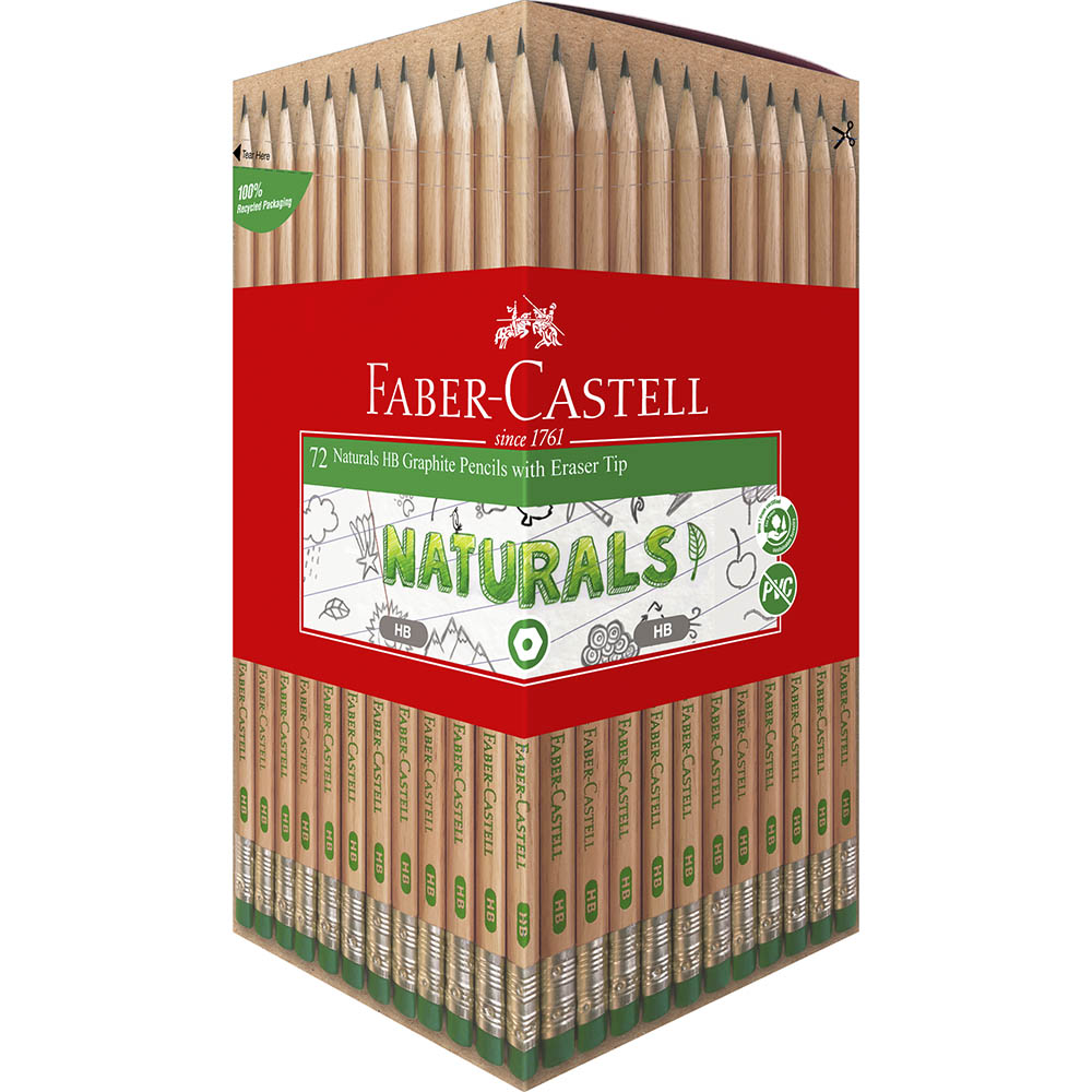 FABERCASTELL NATURAL GRAPHITE PENCILS WITH ERASER TIP HB PACK 72