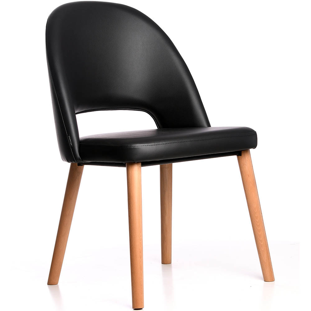DURAFURN SEMIFREDDO CHAIR TROJAN OAK LEGS BLACK VINYL SEAT