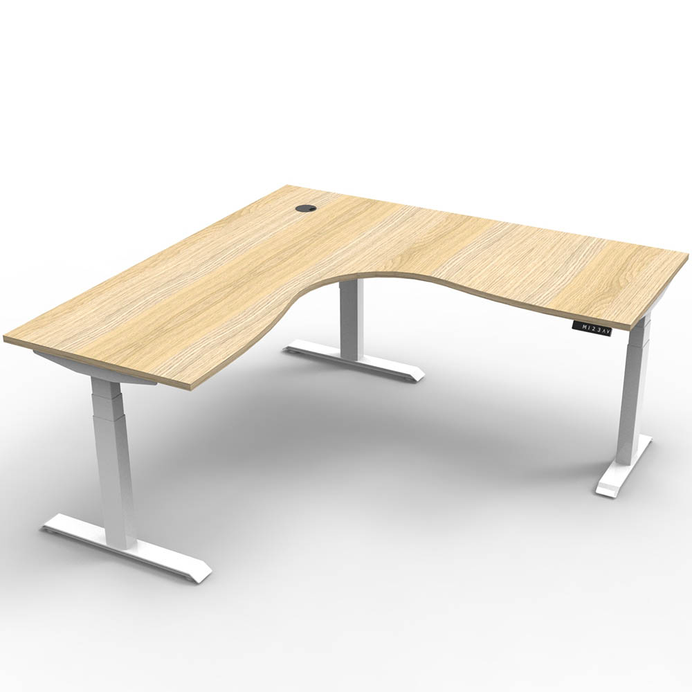 RAPIDLINE BOOST PLUS HEIGHT ADJUSTABLE CORNER WORKSTATION 1800 X 1500 X 750MM NATURAL OAK TOP  WHITE FRAME