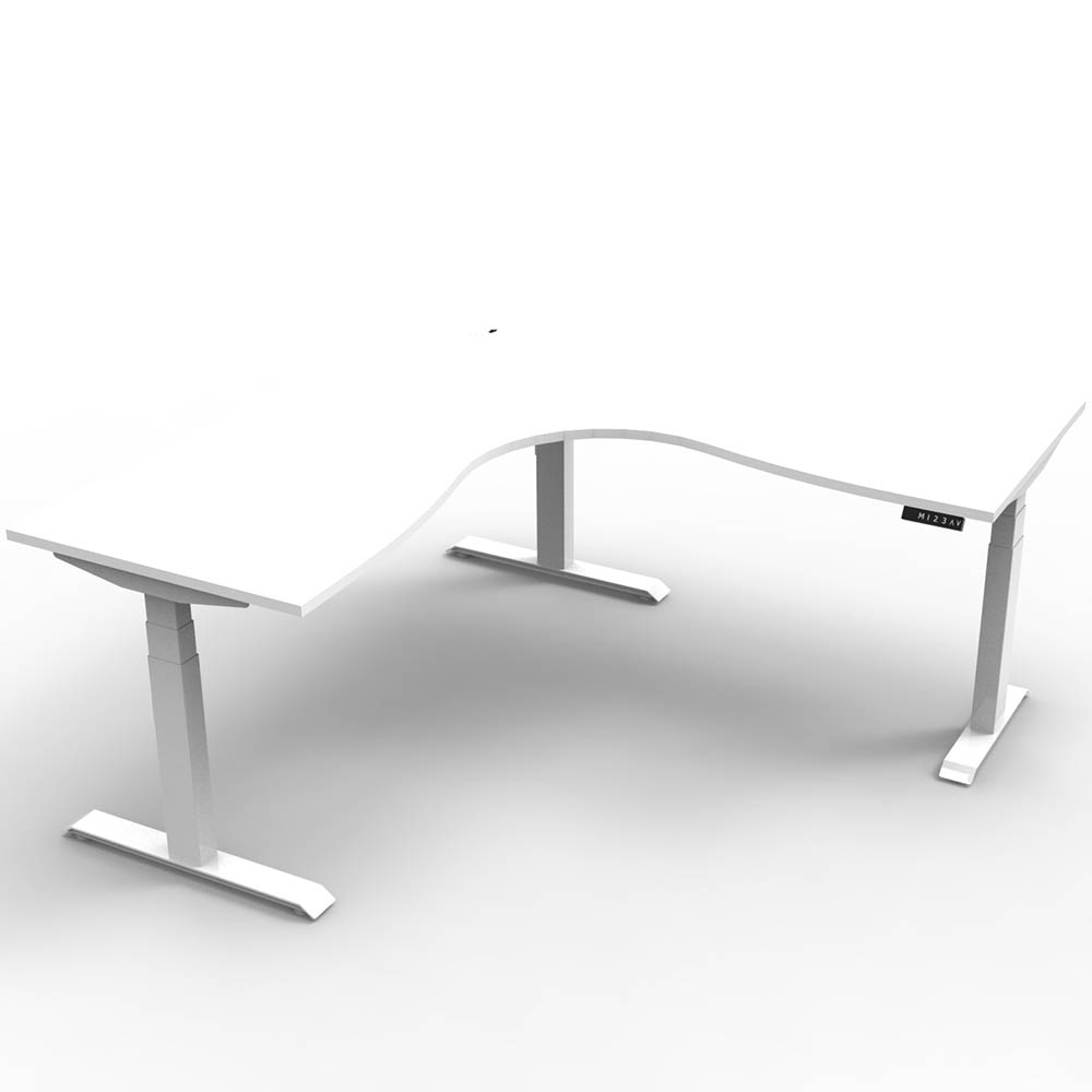 RAPIDLINE BOOST PLUS HEIGHT ADJUSTABLE CORNER WORKSTATION 1800 X 1800 X 750MM NATURAL WHITE TOP  WHITE FRAME