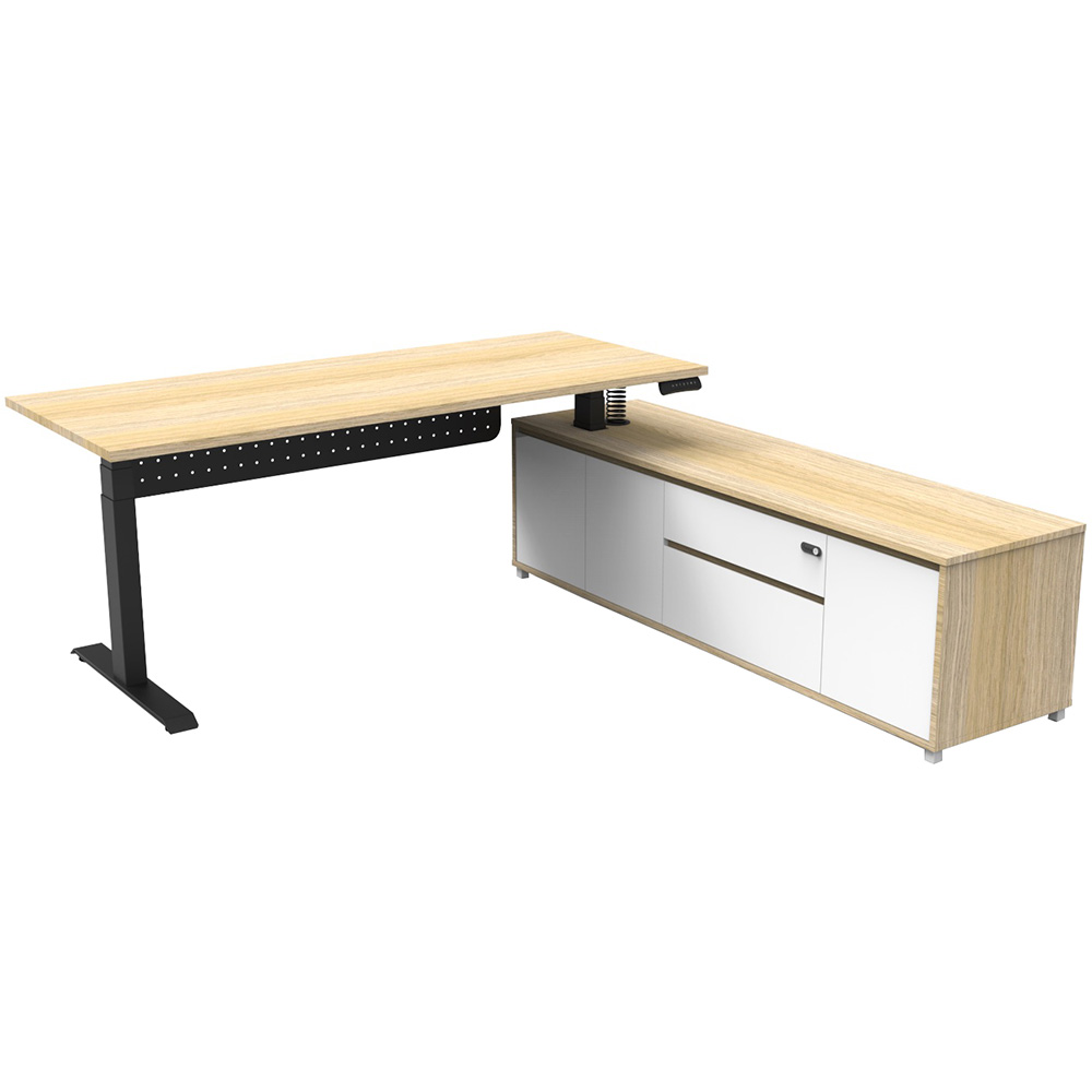 RAPIDLINE BOOST PLUS EXECUTIVE HEIGHT ADJUSTABLE WORKSTATION WITH MODESTY PANEL RHC 1800 X 900MM NATURAL OAKBLACK