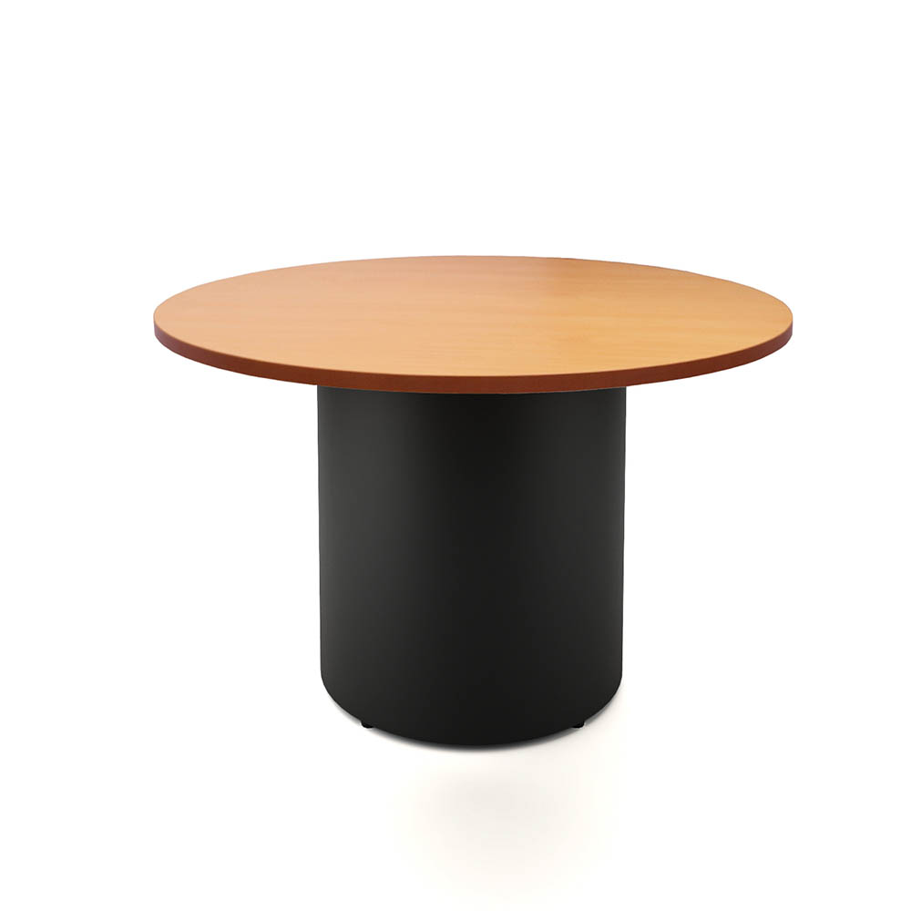 RAPIDLINE ROUND DRUM BASE TABLE 1200 X 730MM BEECH TOP AND BLACK PC FRAME