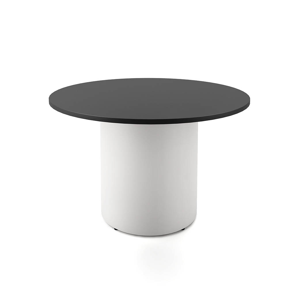 RAPIDLINE ROUND DRUM BASE TABLE 1200 X 730MM BLACK TOP AND WHITE PC FRAME