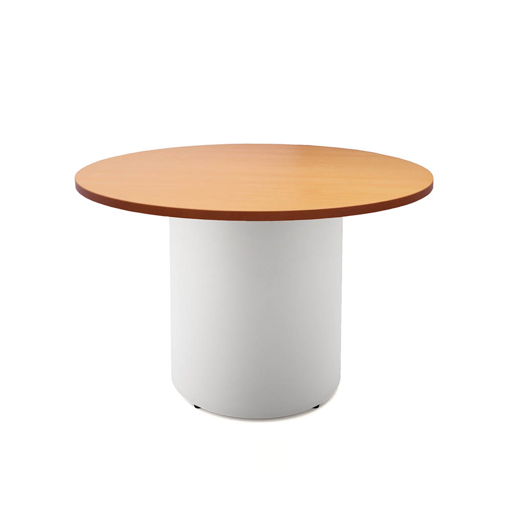 RAPIDLINE ROUND DRUM BASE TABLE 1200 X 730MM BEECH TOP AND WHITE PC FRAME