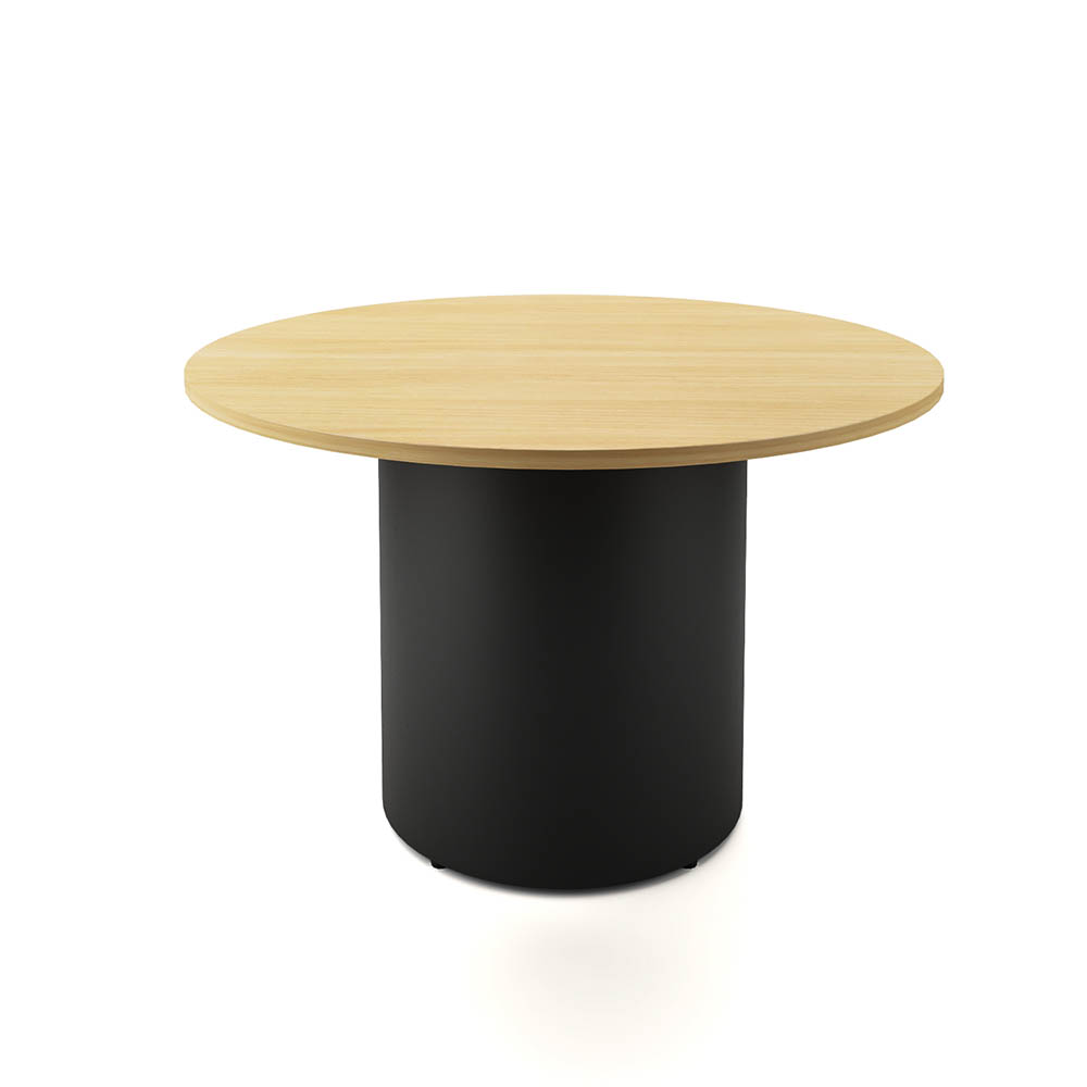 RAPIDLINE ROUND DRUM BASE TABLE 1200 X 730MM NATURAL OAK TOP AND BLACK PC FRAME