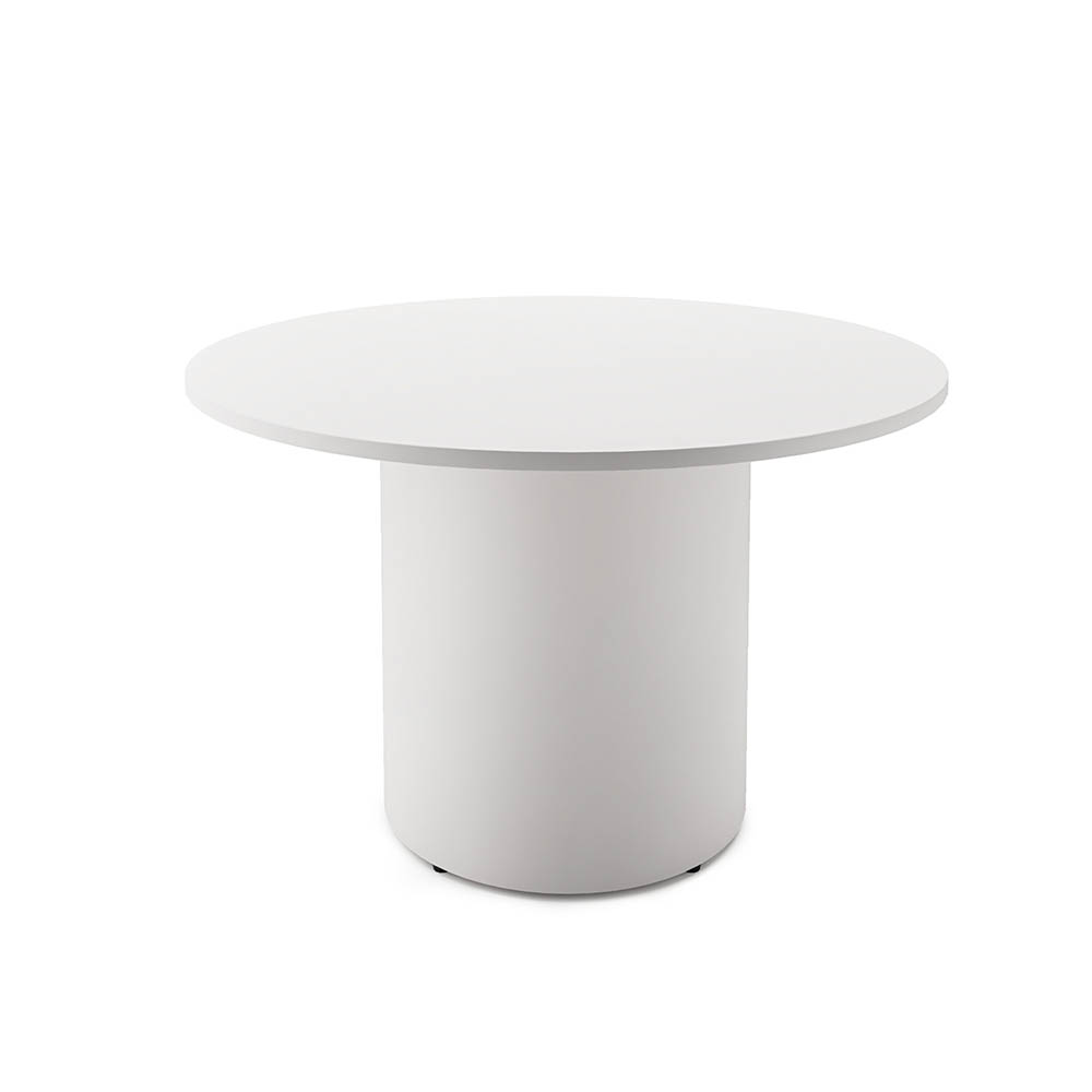 RAPIDLINE ROUND DRUM BASE TABLE 1200 X 730MM NATURAL WHITE TOP AND WHITE PC FRAME