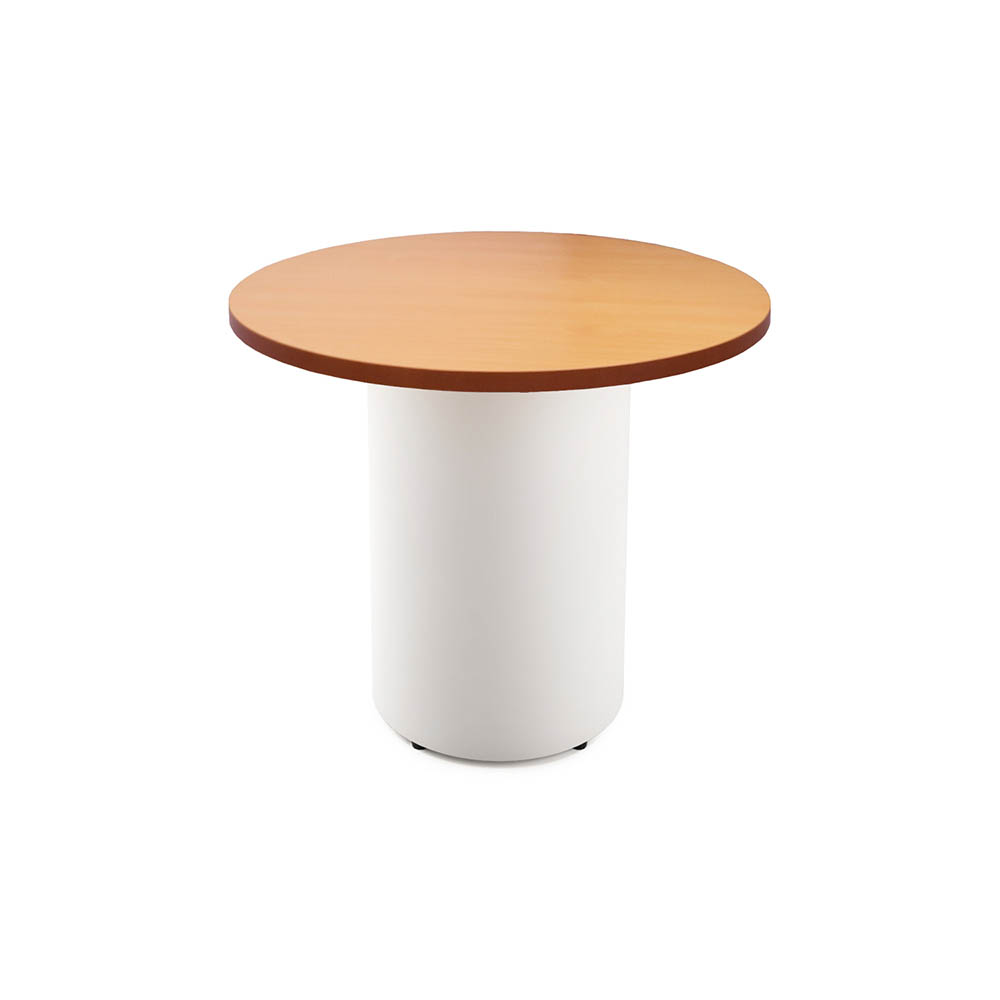 RAPIDLINE ROUND DRUM BASE TABLE 900 X 730MM BEECH TOP AND WHITE PC FRAME