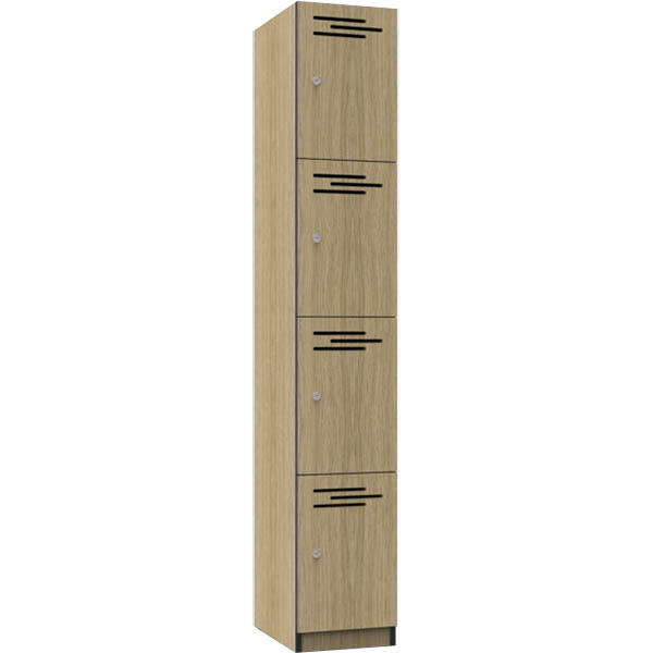 RAPIDLINE MELAMINE LOCKER 4 DOOR 1850 X 305 X 455MM NATURAL OAKBLACK EDGING