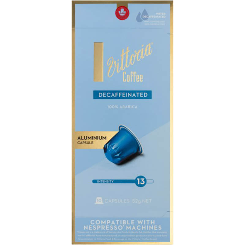 VITTORIA NESPRESSO COMPATIBLE COFFEE CAPSULES DECAF PACK 10
