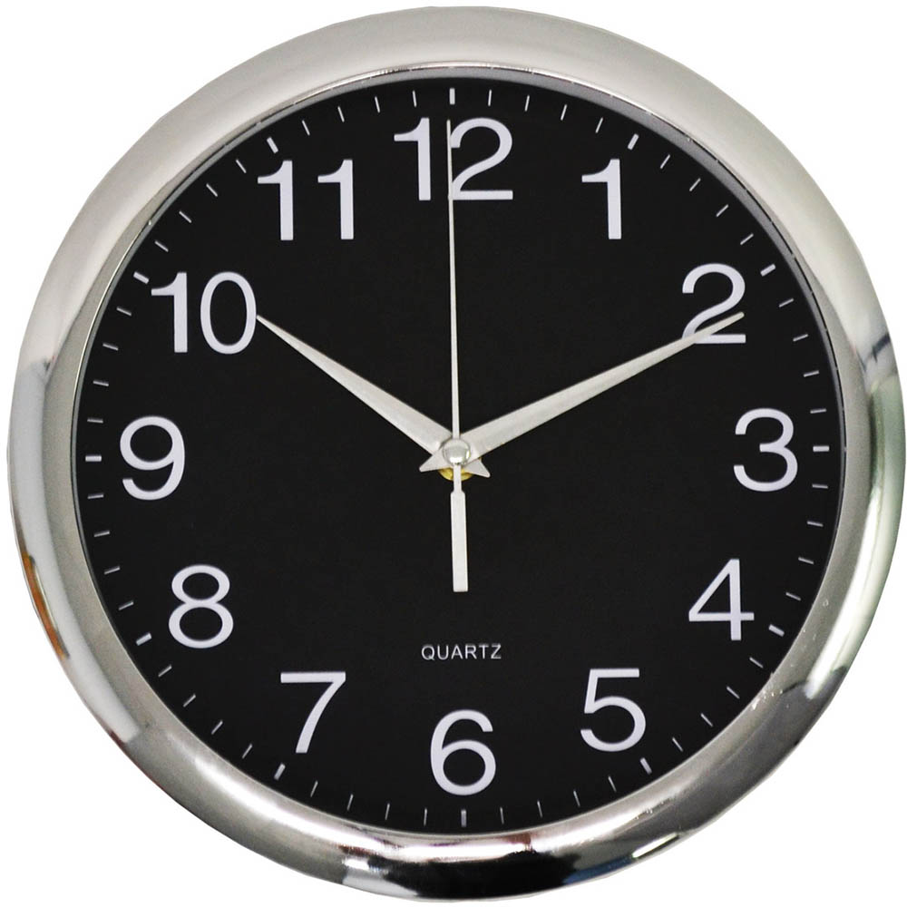 ITALPLAST WALL CLOCK 300MM BLACK  CHROME