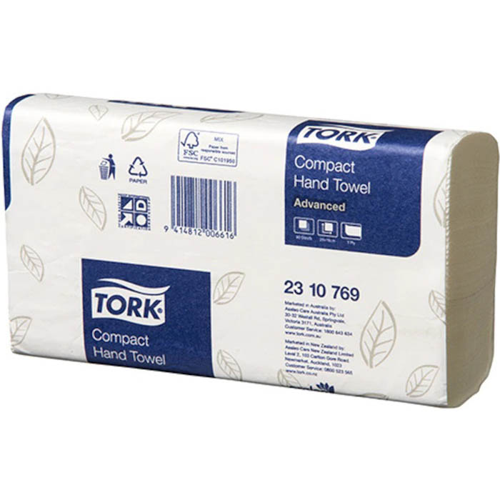 TORK 2310769 ADVANCED COMPACT HAND TOWEL 1PLY 190 X 260MM WHITE CARTON 24