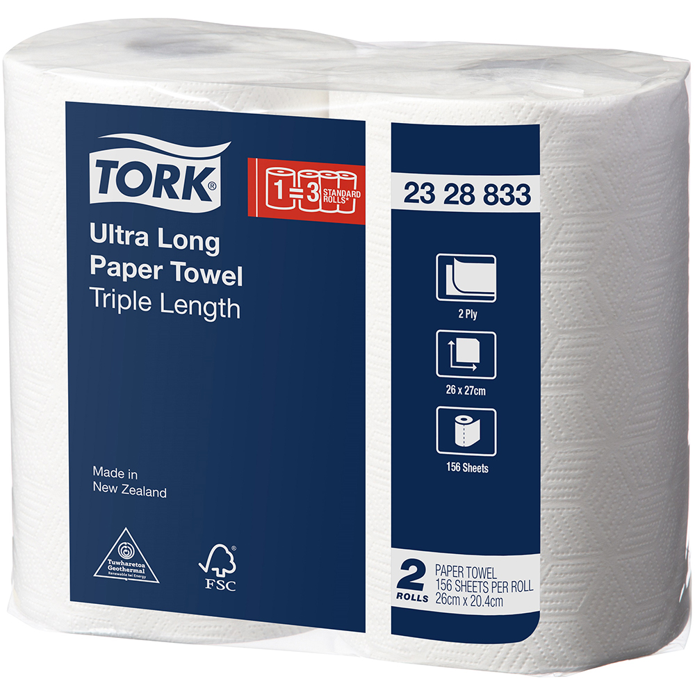 TORK 2328833 ULTRA LONG TRIPLE LENGTH KITCHEN ROLL 2PLY 156 SHEET WHITE PACK 2