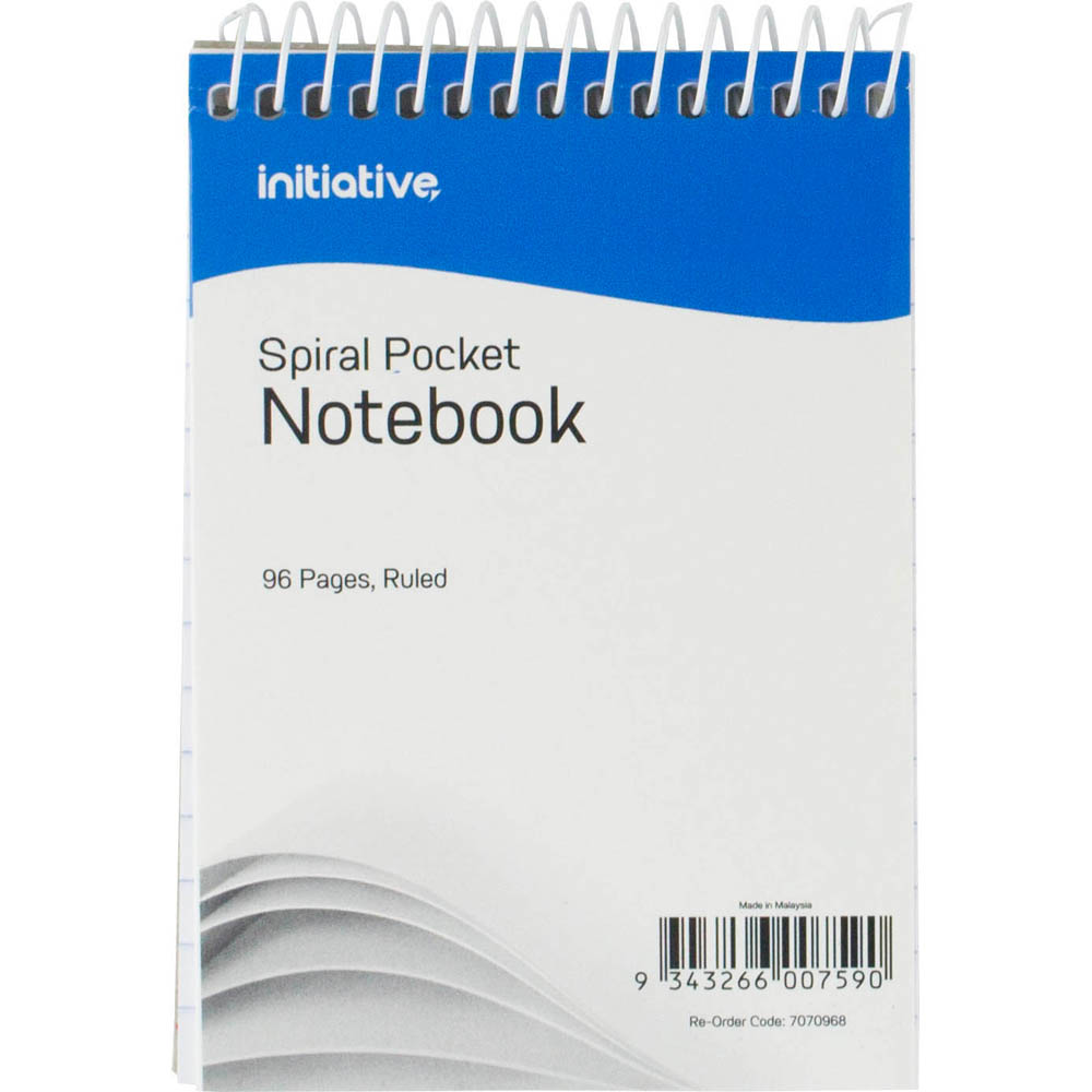 INITIATIVE SPIRAL NOTEBOOK POCKET TOP BOUND 96 PAGE 112 X 77MM