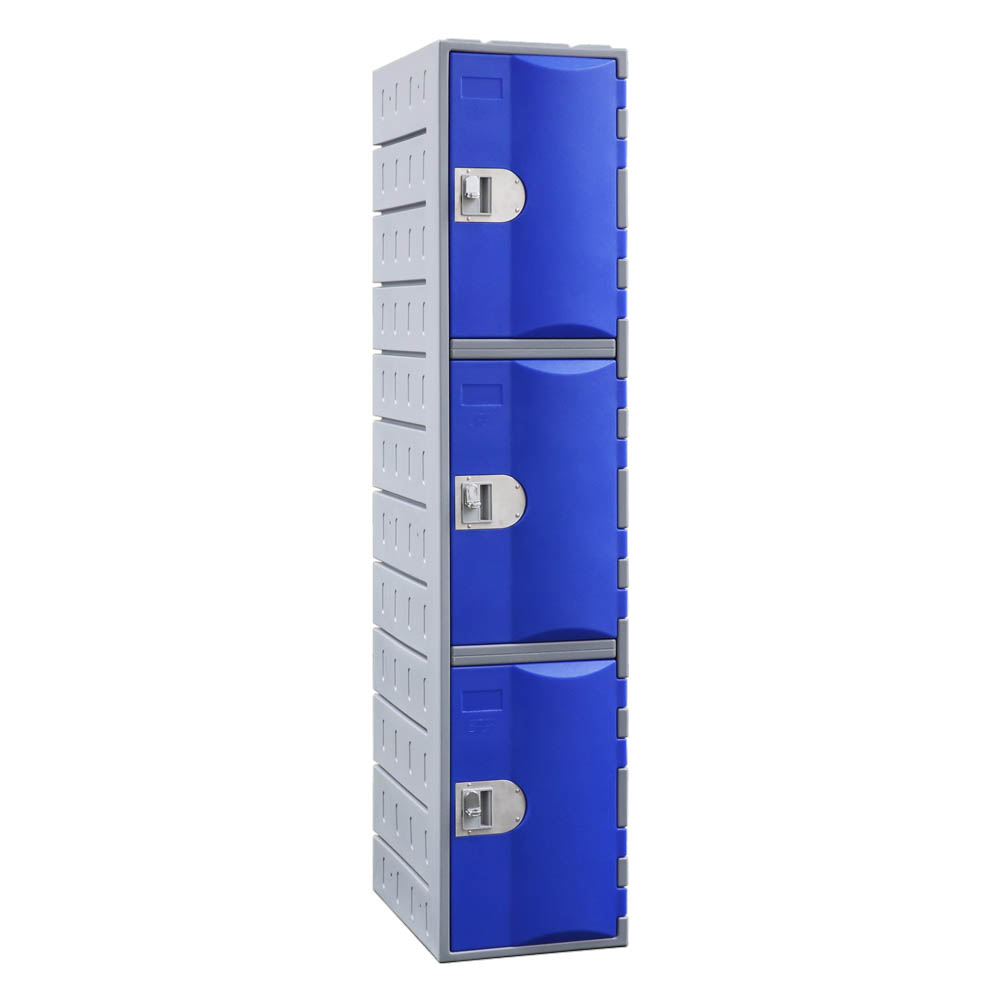 STEELCO HEAVY DUTY HDPE LOCKER 3 TIER FULL HEIGHT 1800 X 385 X 500MM