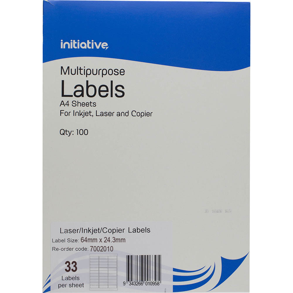 INITIATIVE MULTIPURPOSE LABELS 33UP 65GSM 64 X 243MM PACK 100