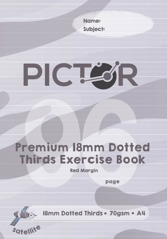 PICTOR PREMIUM EXERCISE BOOK DOTTED THIRDS 18MM 70GSM 96 PAGE A4 SATELLITE