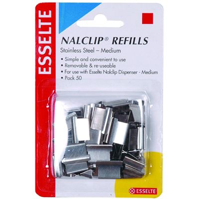 ESSELTE NALCLIP REFILLS MEDIUM SILVER PACK 50