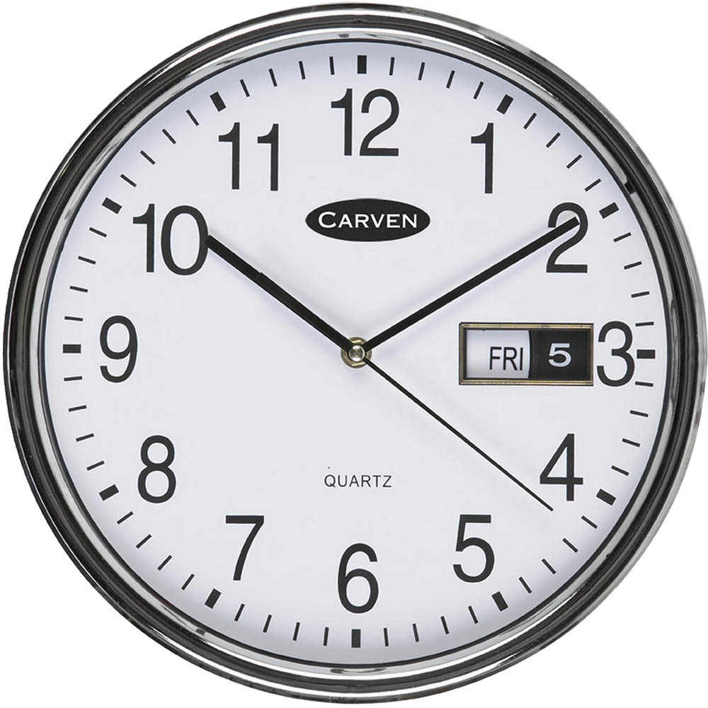 CARVEN WALL CLOCK WITH DATE 285MM SILVER FRAME